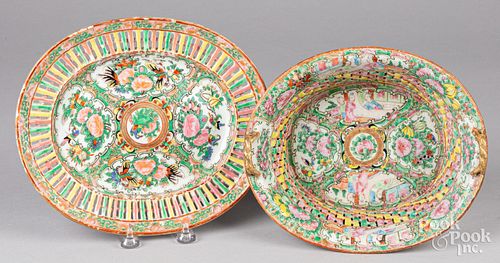 Chinese export rose medallion basket and undertray