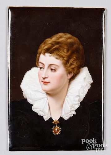 Painted porcelain plaque of a woman, late 19th c.
