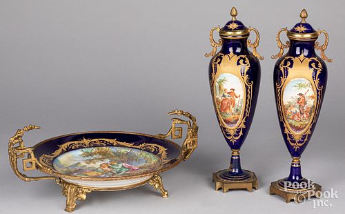 Brass mounted porcelain centerpiece set