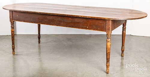 Red painted Sheraton harvest table, 19th c.