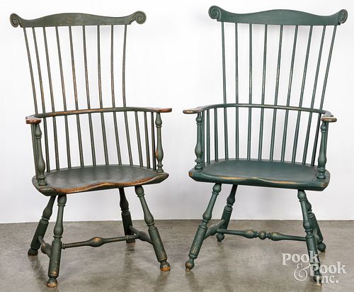 Two similar fanback Windsor armchairs