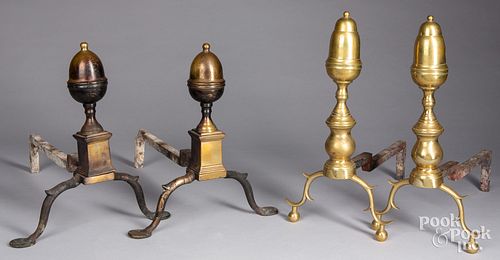 Two pairs of Federal brass andirons, early 19th c.