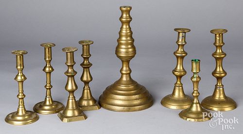 Group of brass candlesticks