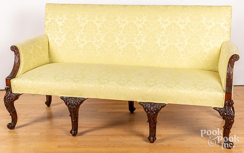 Benchmade Chippendale style carved mahogany settee