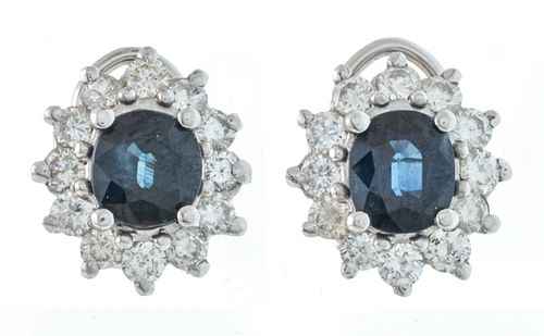 3.80 Ct. Natural Blue Sapphire & 2.76 Ct. Diamond Earrings W 3/8", L 1/2"