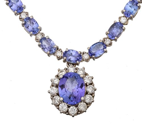 14kt White Gold, Sapphire & Diamond Necklace, L 18'' 27g