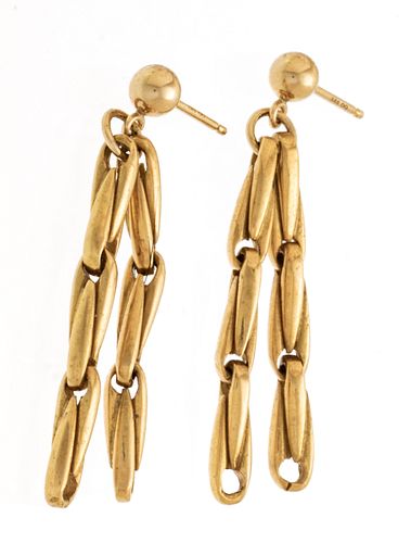 750 Gold Dangle Earrings (match To Lot # 15) H 1.25'' 7g