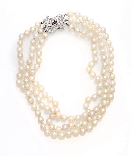3 STRAND 6 1/2 MM. - 7 MM. DIA. CULTURED PEARL NECKLACE