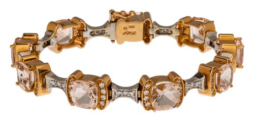 Morganite 12.15m Carat, & Diamond Bracelet, 18K Gold, L 6''