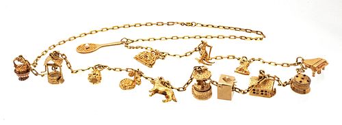 14K Gold With 14 Charms Necklace L 31''