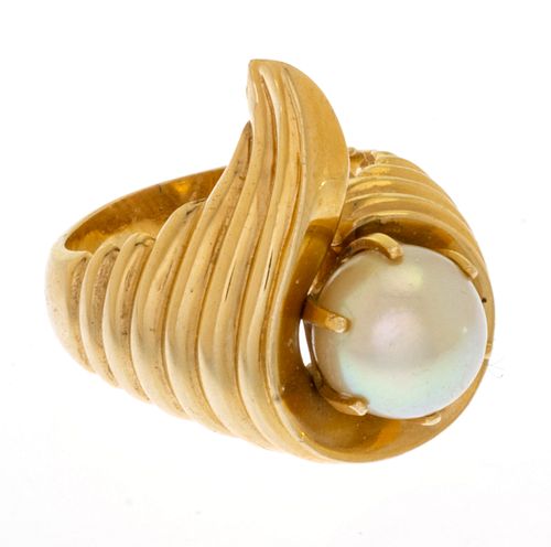14K Yellow Gold And 11mm Pearl Ring, Size 8