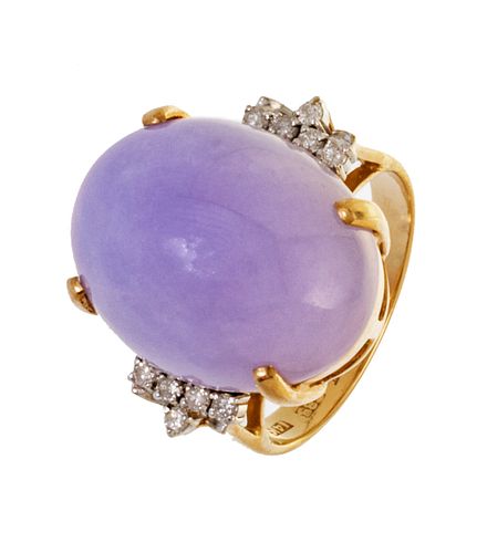 Jadeite Lavender Ring 585 Yellow Gold, Size 8 3/4