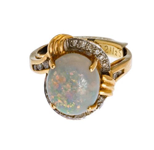 White Opal, 14K And Diamond Ring, Size 5 1/2