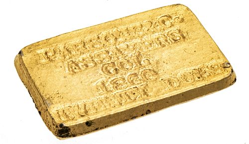 Parsons & Co. Assayers CCL Gold Twenty Dollar Ingot,  1860, W 0.75'' L 1.25'' 9g
