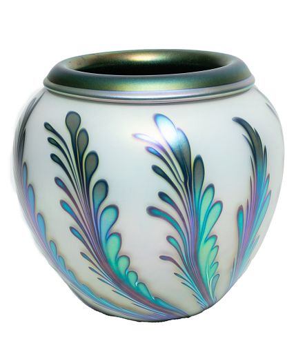 Charles Lotton, Art Glass Vase C. 1997, H 7'' Dia. 9''