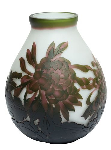 After Galle Cameo Glass Vase H 8'' Dia. 7''