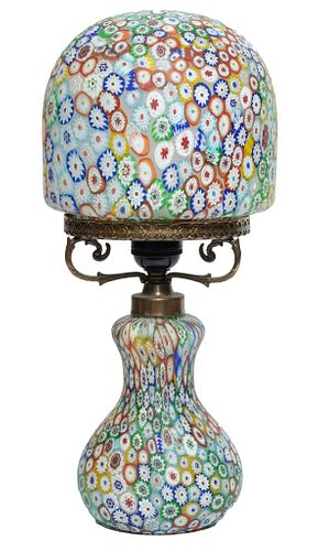 Venetian Millefiore Glass Globe Table Lamp C. 1960, H 16''