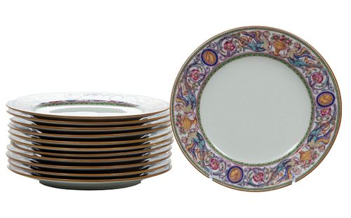 Mintons Porcelain Plates, Florentine Griffins And Cameos C. 1930, Dia. 7.5'' 12 pcs