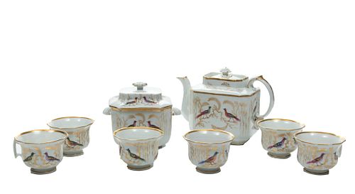 English Porcelain "pheasant" Tea Set C. 1840, 8 pcs