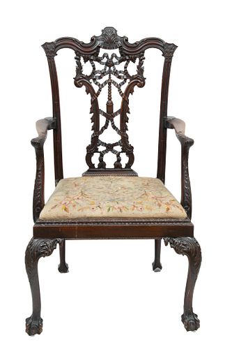 Chinese Chippendale Style Mahogany Armchair Mid 20th C.