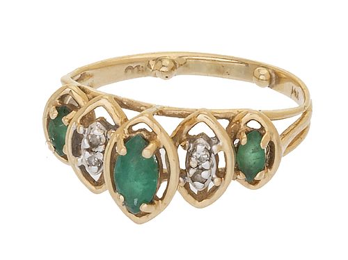 Emerald, Diamond & 14K Gold Ring, Size: 3.5