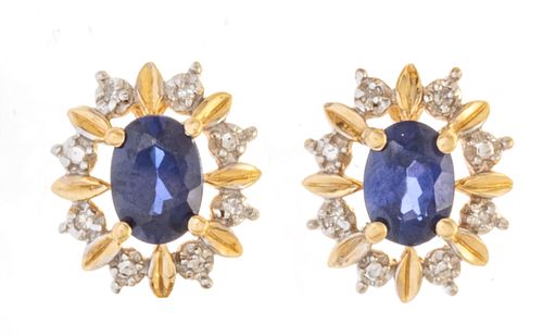1.68 Carat Sapphire, Diamond & 14kt Gold Earrings, H 0.5''
