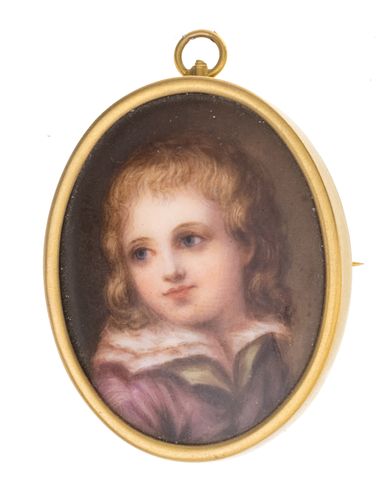 Miniature Portrait On Porcelain, Pendant/ Brooch C. 1900, H 1.4'' W 1.2''