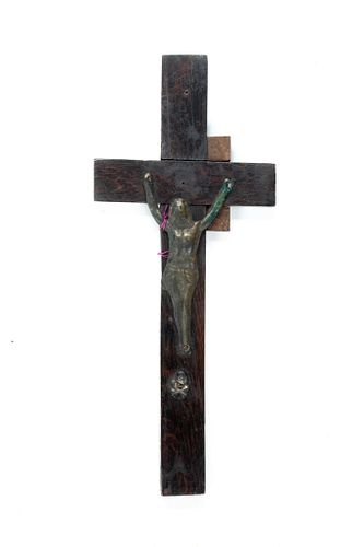Old Russian Icon Bronze And Wood Cross