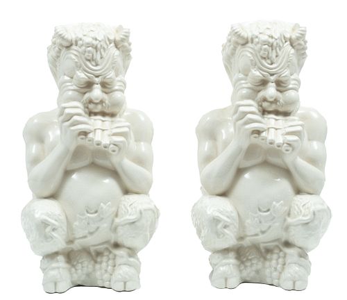 Arnel's Ceramic Figurines, Fauns With Pan Flute, H 15'' W 8'' Depth 7'' 1 Pair