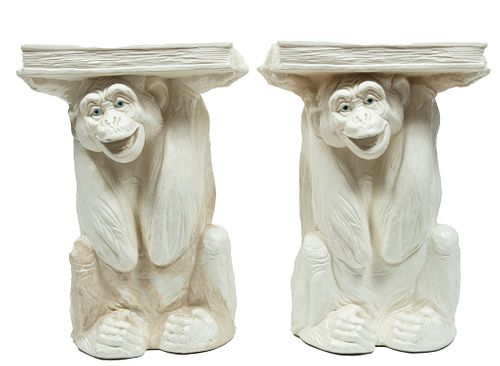 Ape Form Painted Plaster Pedestals, H 20'' W 15'' 1 Pair