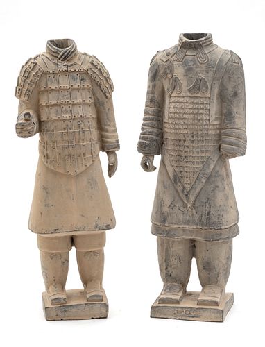 Style Of Chinese Terracotta Warriors, Stoneware Figurines, H 18.5'' W 5'' L 5.75'' 2 pcs