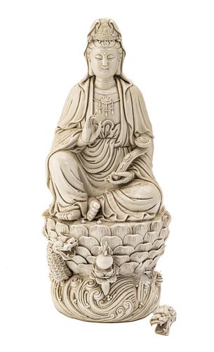 Chinese Dehua (Blanc De Chine) Guanyin Statue, H 24", Dia 10"