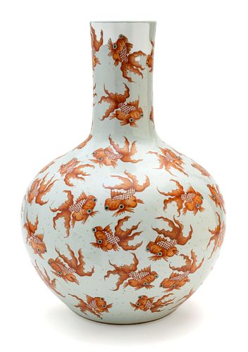 Chinese Red Iron Porcelain Bottle Vase, H 24'' Dia. 17''