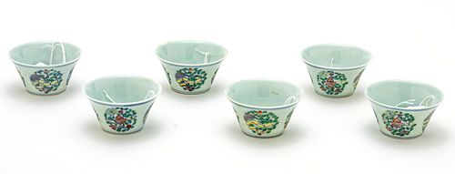Chinese Doucai Porcelain Cups, H 1.5'' Dia. 3'' 6 pcs