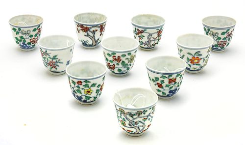Chinese Doucai Porcelain Poem Cups, H 2.25'' Dia. 2.5'' 12 pcs