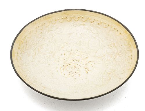Chinese Ding-ware Mold Bowl With Metal Rim, H 2'' Dia. 8.5''