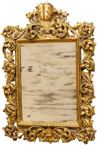 Important Florentine Hand Carved Wood Wall Mirror C. 19th.c., H 56'' W 41''
