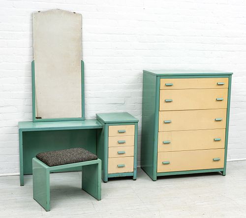 Norman Bel Geddes For Simmons Chest And Vanity With Bench And Mirror, H 45'' W 34'' Depth 18.5''