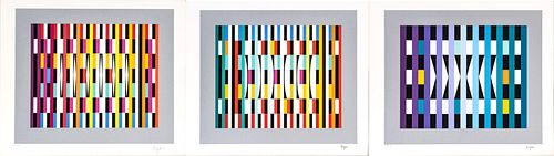 Yaacov Agam (Israeli, 1928) Silkscreens In Colors On Wove Paper, High Rhythm; Pointed Rhythm; Vertical Rhythm, H 9.25'' W 10.75'' 3 pcs