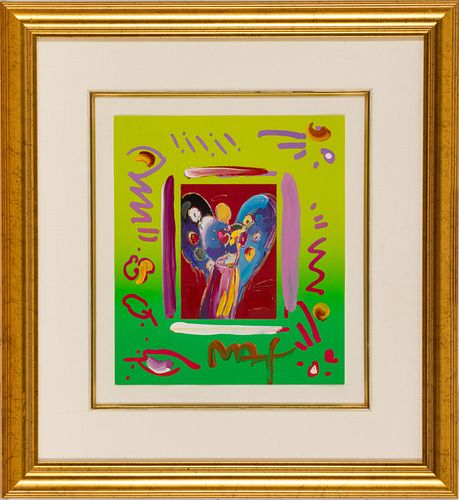 Peter Max (American, 1937) Acrylic Over Screenprint Angel With Heart, H 14'' W 12''
