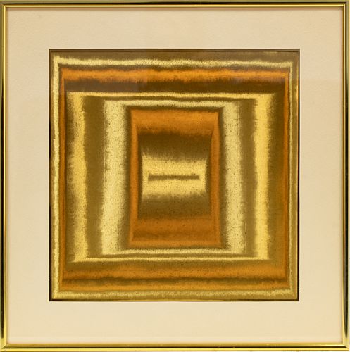 Unsigned Op Art Lenticular Print On Paper, C. 1970, Untitled Gold Square, H 13'' W 13''
