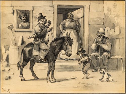 Charles E. Waltensperger (American, 1871-1931) Watercolor On Cardboard C. 1889, Village Scene, H 7'' W 10''