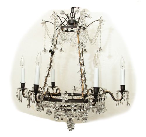 Bronze Patinated Metal, Crystal Chandelier, H 30'' Dia. 30''