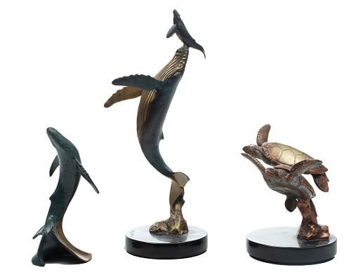 Robert Wyland (American, 1956) Patinated And Cold-painted Bronzes 3 Pcs H 10''