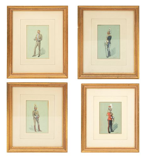Richard Simkin (British, 1840-26), Watercolor & Gouache 4 Pcs., H 5.25", W 3.75", Regimental British Uniforms