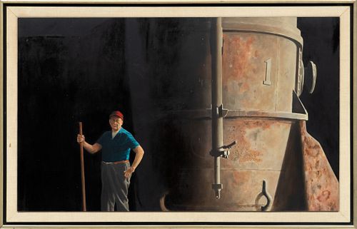 Walter Raymond Garver (Amerian, 1927) C. Oil On Board, "Iron Age", H 18'' W 29''
