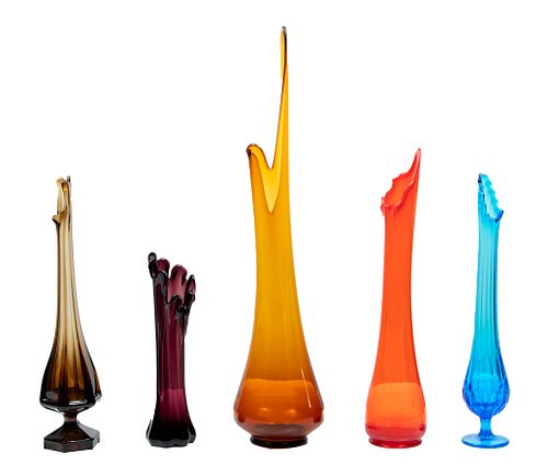 Blenko Quality Art Glass Vessels, Compotes & Bowls, 80 Pcs, H 4.5"-33.5"