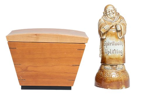 Christian Germanaz Pottery Figure Of Monk Music Box & Arts And Crafts Box H 11'' 2 pcs