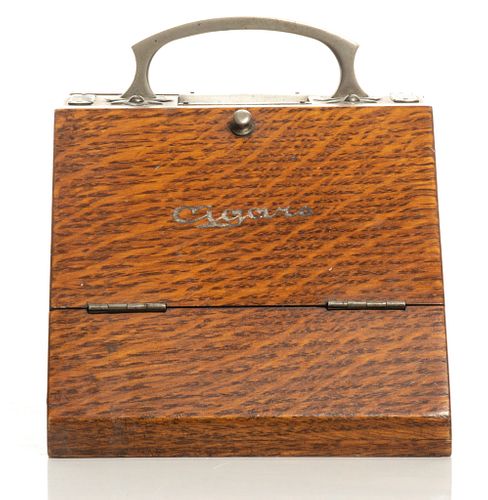 Oak And Pewter Cigar/Cigarette Box, 1900, H 5'' W 9'' Depth 5''