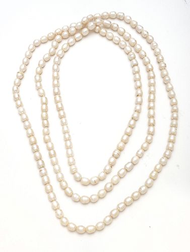 Seed Pearl Single Strand Necklace, L 35''